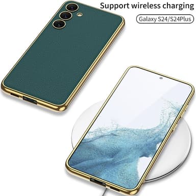 SKALO Samsung S24+ PU-Läder Guldkant Skal - Svart
