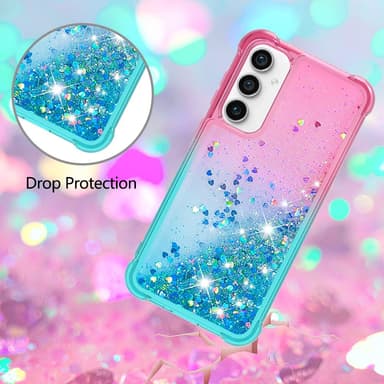 SKALO Samsung S23 FE Kvicksand Glitter Hjärtan TPU-skal - Rosa-Turkos