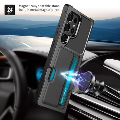 SKALO Samsung S24 Ultra Shockproof Läder Korthållare - Svart