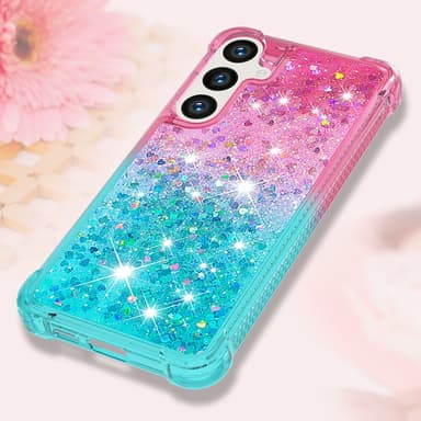 SKALO Samsung S24 Kvicksand Glitter Hjärtan TPU-skal - Rosa-Turkos