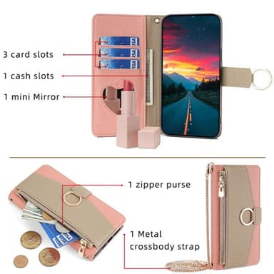SKALO Samsung A05s 4G Litchi Makeup Mirror Plånbok/handväska - Rosa