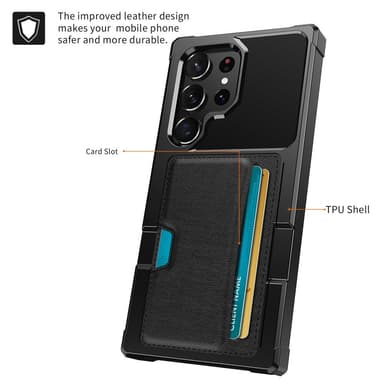 SKALO Samsung S24 Ultra Shockproof Läder Korthållare - Svart