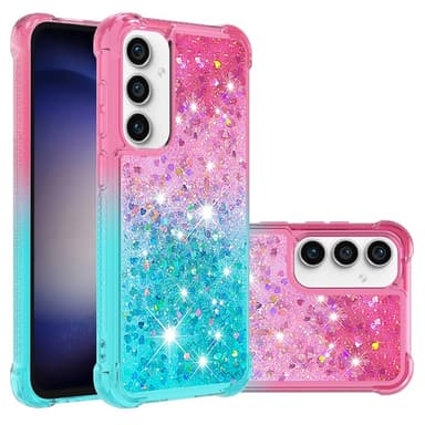 SKALO Samsung S23 FE Kvicksand Glitter Hjärtan TPU-skal - Rosa-Turkos