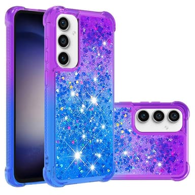 SKALO Samsung S23 FE Kvicksand Glitter Hjärtan TPU-skal - Lila-Blå