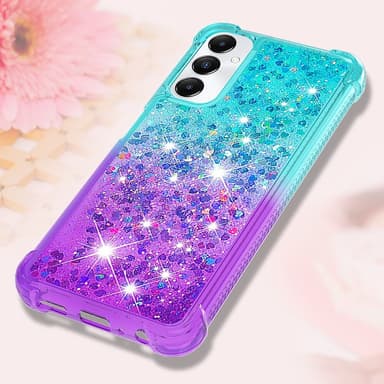 SKALO Samsung A05s 4G Kvicksand Glitter Hjärtan TPU-skal - Turkos-Lila