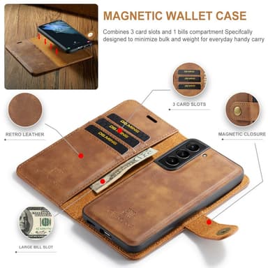 DG MING Samsung S24 2-i-1 Magnet Plånboksfodral - Brun
