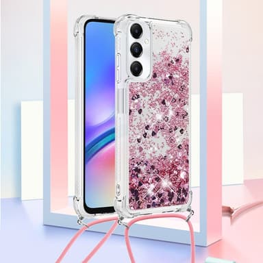 SKALO Samsung A05s 4G Kvicksand Glitter Mobilhalsband - Rosa