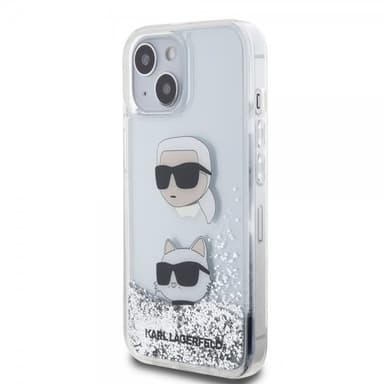 Karl Lagerfeld iPhone 15 Skal Liquid Glitter Karl & Choupette Silver