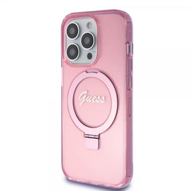 Guess iPhone 15 Pro Skal Ring Stand Glitter MagSafe Rosa