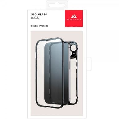 Black Rock iPhone 15 Skal 360 Glass Transparent Svart