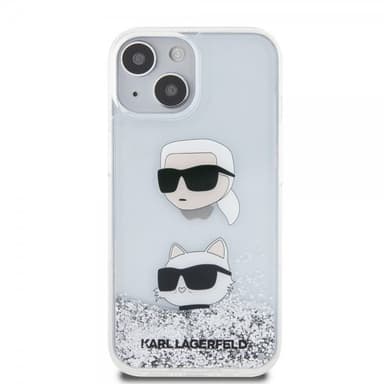 Karl Lagerfeld iPhone 15 Skal Liquid Glitter Karl & Choupette Silver