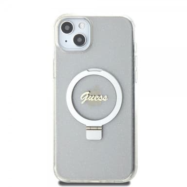 Guess iPhone 15 Plus Skal Ring Stand Glitter MagSafe Transparent