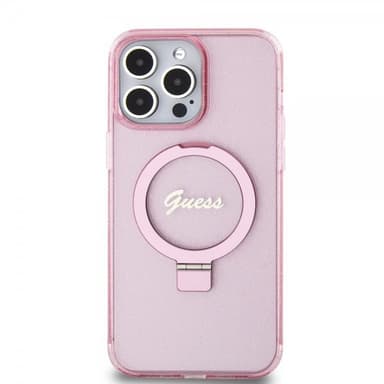 Guess iPhone 15 Pro Max Skal Ring Stand Glitter MagSafe Rosa