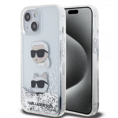 Karl Lagerfeld iPhone 15 Skal Liquid Glitter Karl & Choupette Silver