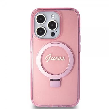 Guess iPhone 15 Pro Skal Ring Stand Glitter MagSafe Rosa
