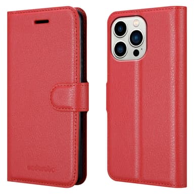 iPhone 14 PRO Plånboksfodral Skal (Röd)