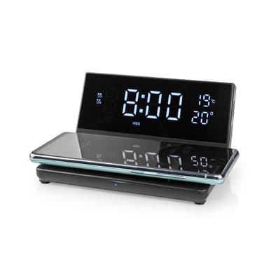 Nedis Trådlös laddare för Väckarklocka | Qi certifierad | 5 / 7.5 / 10 / 15 W | USB A-Hane | 2 Larmtider | Snooze-funktion