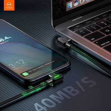 Mcdodo CA-8081 Vinklad USB C till vinklad USB C kabel 3A 60W för synkning och snabb laddning med LED svart 2m