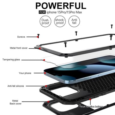 iPhone 15 Pro Heavy Duty Robust Hybrid-fodral Skal + härdat glas