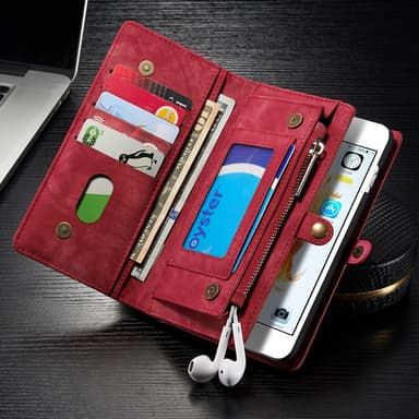 CASEME iPhone 6s 6 Plus Retro Split läder plånboksfodral Röd