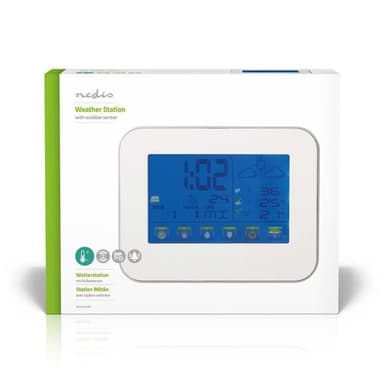 Nedis Väderstation | Inomhus & utomhus | Inklusive trådlös vädersensor | Väderprognos | Tidsdisplay | Färg LCD Display | Alarmklockfunktion