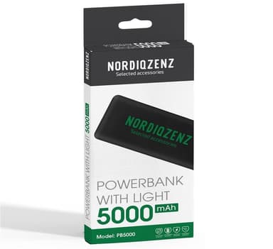 NORDIQZENZ Powerbank med lysande LED-indikator, 5000mAh
