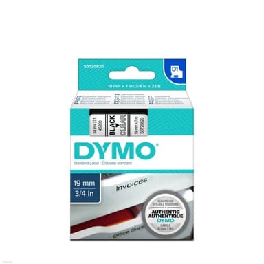 DYMO D1 märktejp standard 19mm, svart på transparent, 7m rulle (45800)