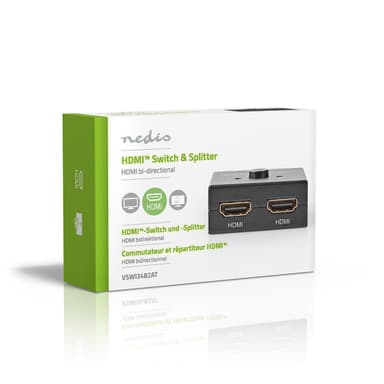 Nedis HDMI ™ Switch | 3-Port port(s) | 1x HDMI™ Ingång / 2x HDMI™ Ingång | 1x HDMI™ utgång / 2x HDMI™ utgång | 4K@60Hz | 6 Gbps | Metall | Antracit