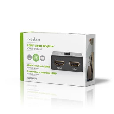 Nedis HDMI ™ Switch | 3-Port port(s) | 1x HDMI™ Ingång / 2x HDMI™ Ingång | 1x HDMI™ utgång / 2x HDMI™ utgång | 4K@60Hz | 6 Gbps | Metall | Antracit