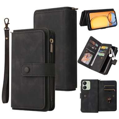 SKALO Xiaomi Redmi 13C 4G Big Wallet 17-FACK Plånboksfodral - Svart