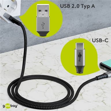 USB-C™ till USB-A textilkabel med metallkontakter 1 m