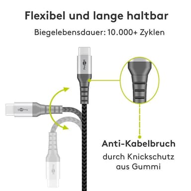 USB-C™ till USB-A textilkabel med metallkontakter 1 m