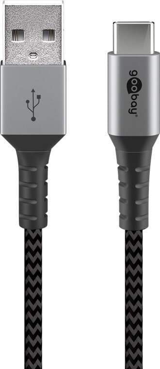 USB-C™ till USB-A textilkabel med metallkontakter 1 m