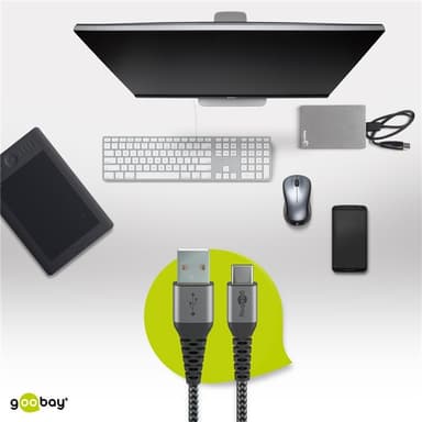 USB-C™ till USB-A textilkabel med metallkontakter 1 m