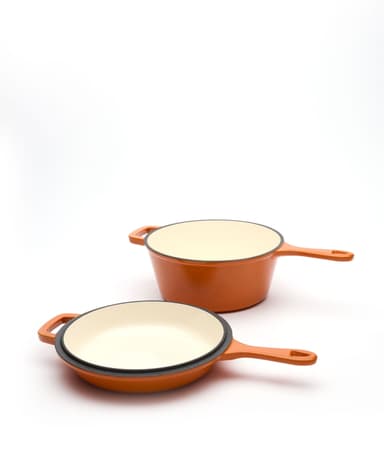 JERNVERKET- 2 I 1 SET GRYTA & STEKPANNA I GJUTJÄRNS 21 Ø - NARANJA