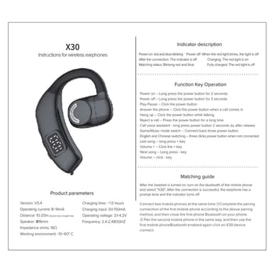 X30 Bluetooth 5.4 Single in-Ear hörlurar Trådlös Hook - Svart