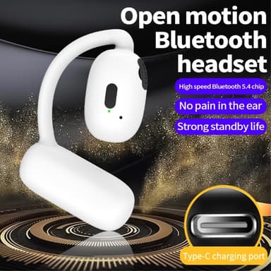 Single Ear Hook Hörlur Bluetooth 5.4 Stereo Headphone - Vit