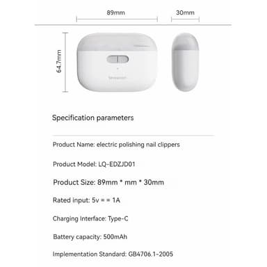 XIAOMI Elektrisk nagelklippare 2 hastigheter polering trimmer