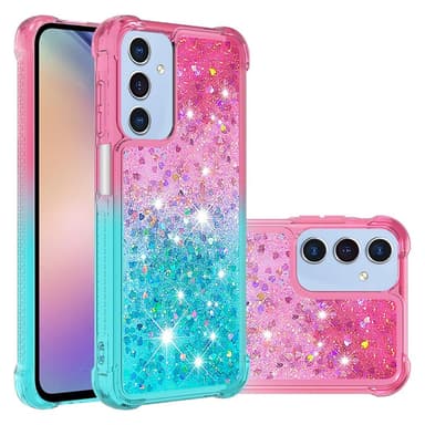 SKALO Samsung A15 5G Kvicksand Glitter Hjärtan TPU-skal - Rosa-Turkos