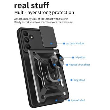 SKALO Samsung A15 4G Armor Hybrid Metallring Kameraslider - Röd