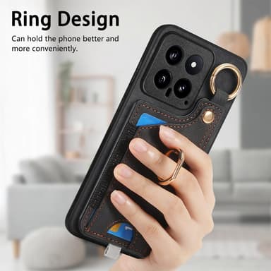 SKALO Xiaomi 14 5G PU Läder Skal med Korthållare/Plånbok - Svart