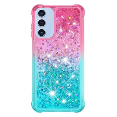 SKALO Samsung A15 5G Kvicksand Glitter Hjärtan TPU-skal - Rosa-Turkos