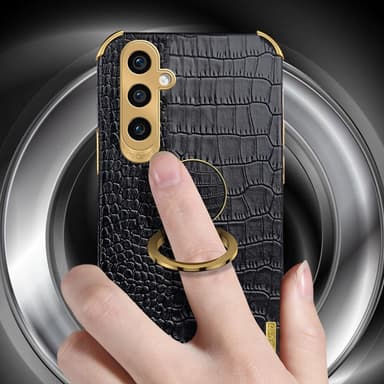 SKALO Samsung A25 5G Krokodil Guldkant Ring Skal - Vit