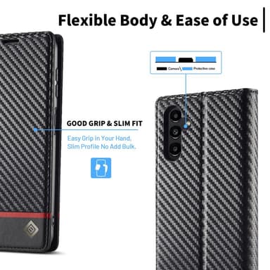 SKALO Samsung A15 4G LC.IMEEKE Carbon Fiber Plånboksfodral i PU-Läder - Svart