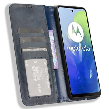 SKALO Motorola Moto G04 Embossed Premium Plånboksfodral - Blå