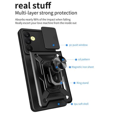 SKALO Samsung A25 5G Armor Hybrid Metallring Kameraslider - Svart