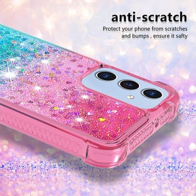 SKALO Samsung A15 5G Kvicksand Glitter Hjärtan TPU-skal - Rosa-Turkos
