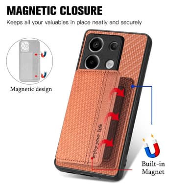 SKALO Xiaomi Redmi Note 13 Pro 5G Carbon Fiber Skal med Korthållare - Brun