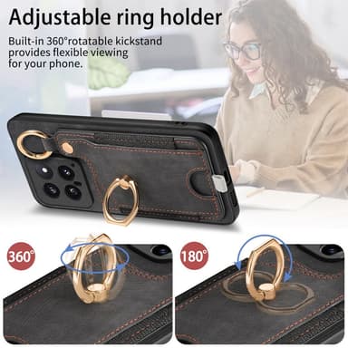 SKALO Xiaomi 14 5G PU Läder Skal med Korthållare/Plånbok - Svart