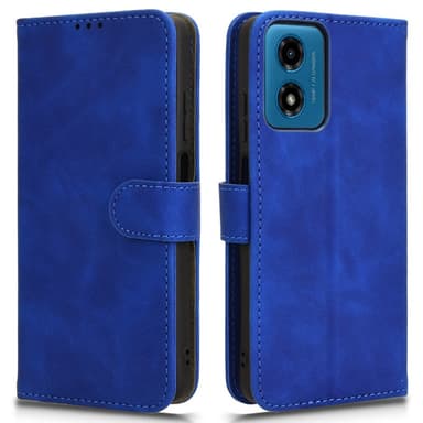SKALO Motorola Moto G04 Matt PU-Läder Plånboksfodral - Blå